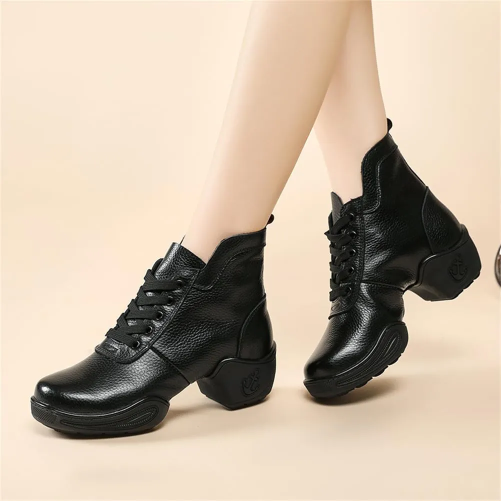 VEACAM Women's Leather Dance Shoes Lace-Up Ballroom Modern Teaching Practice Walking Dance Sneakers