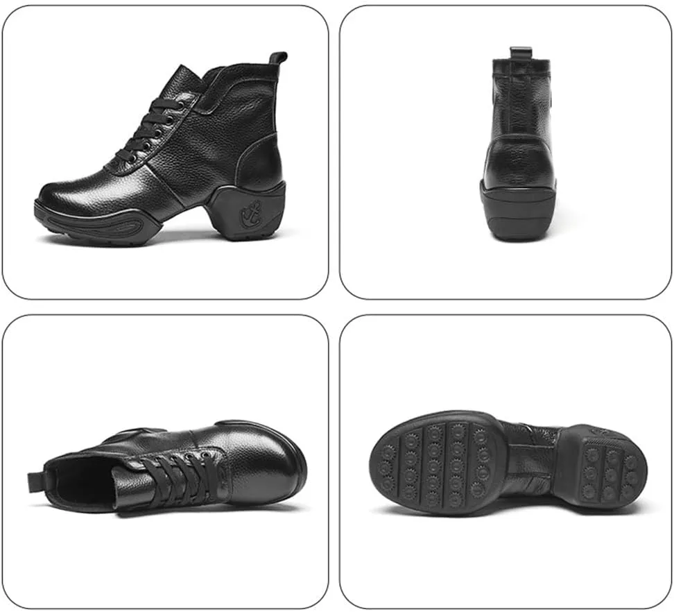 VEACAM Women's Leather Dance Shoes Lace-Up Ballroom Modern Teaching Practice Walking Dance Sneakers