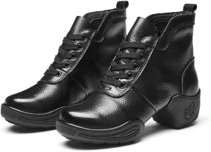 VEACAM Women's Leather Dance Shoes Lace-Up Ballroom Modern Teaching Practice Walking Dance Sneakers