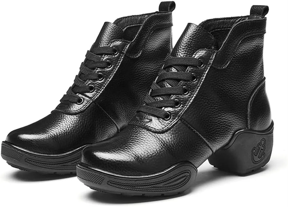 VEACAM Women's Leather Dance Shoes Lace-Up Ballroom Modern Teaching Practice Walking Dance Sneakers