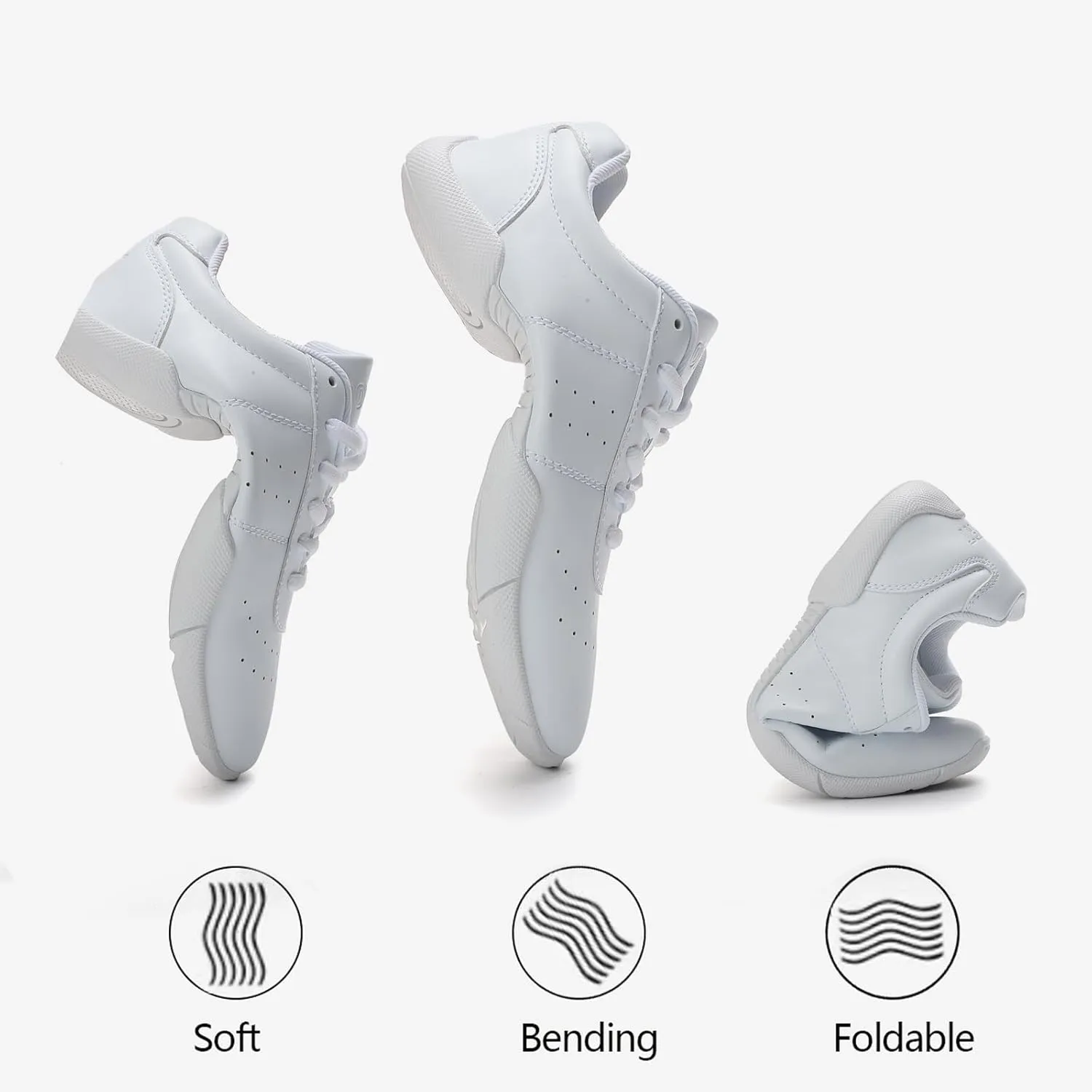 White Cheer Shoes Girls Dance Athletic Women Gymnastic Training Tennis Competition Sneakers Flexible Leather Cheerleading Tumbling Kid Youth Adult