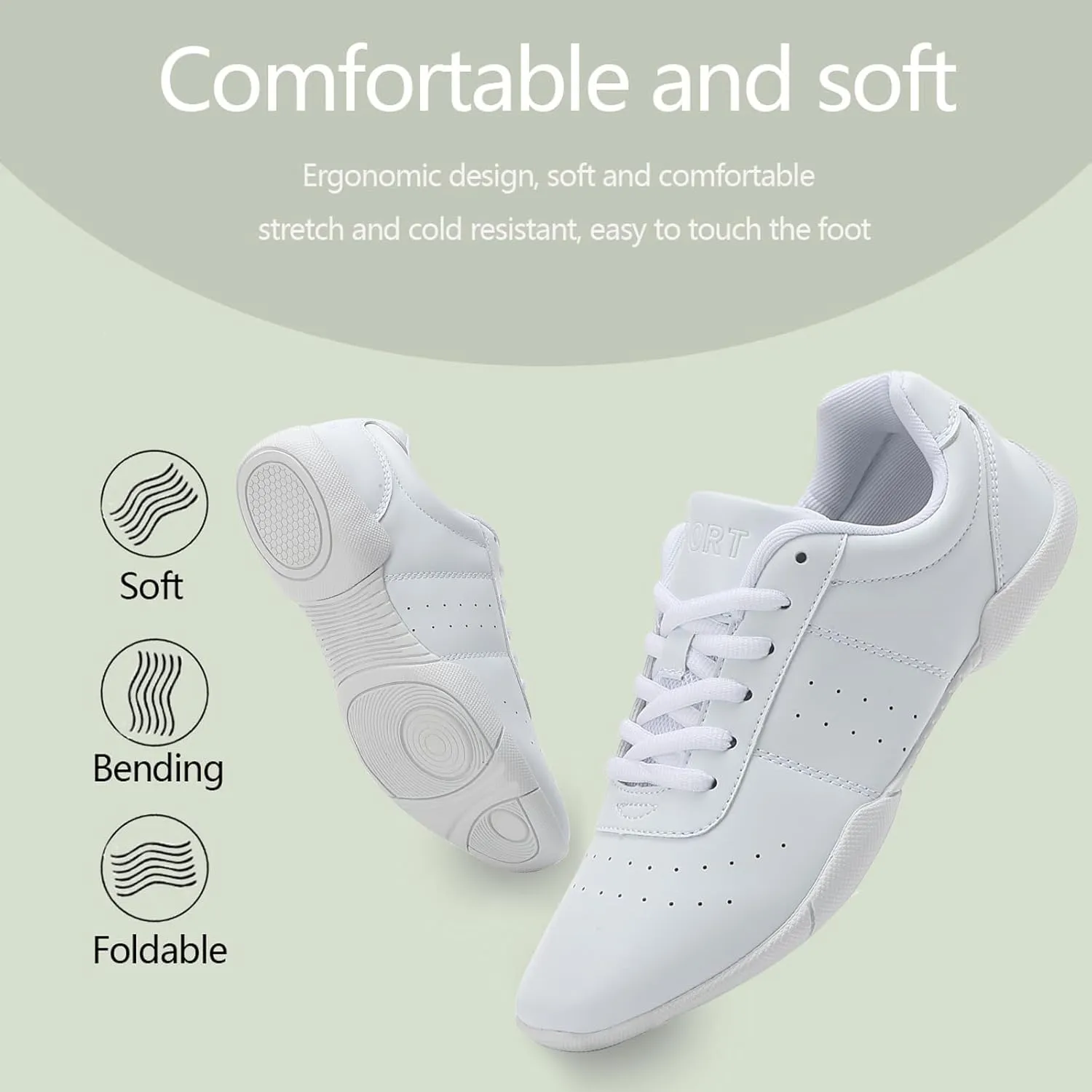 White Cheer Shoes Girls Dance Athletic Women Gymnastic Training Tennis Competition Sneakers Flexible Leather Cheerleading Tumbling Kid Youth Adult
