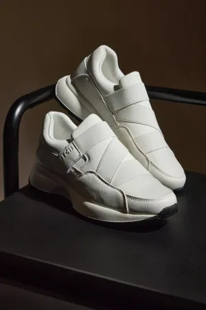 White Elasticated Solid Sneakers