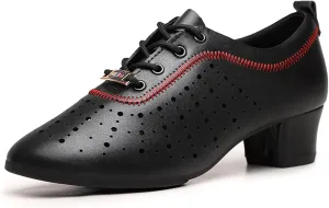 Womens Latin Ballroom Dance Shoes Non-Slip 3.5cm Heel Lace up Modern Dance Sneaker with Split Sole