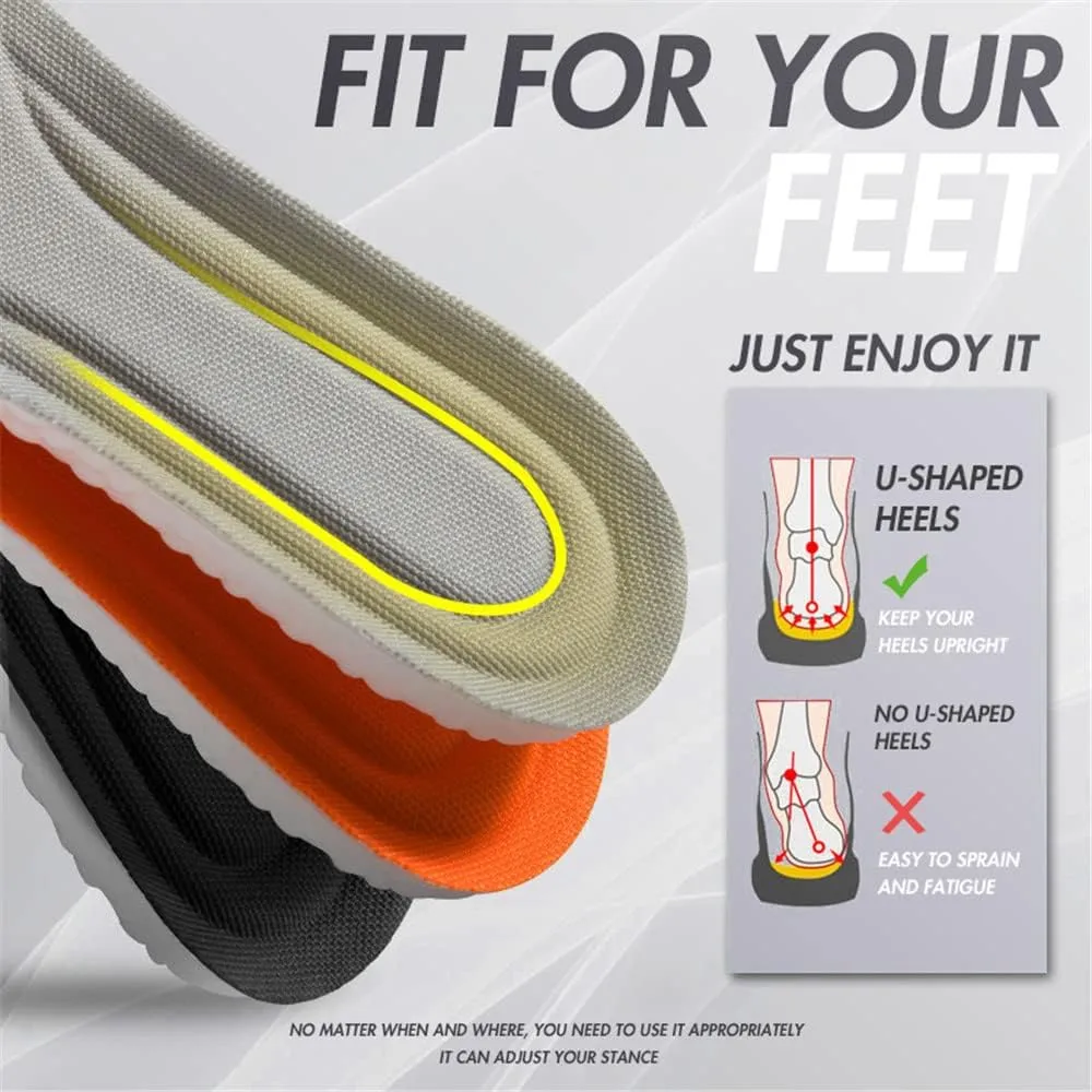 XINIFOOT 3 Pairs Shock Absorption Flexible Replacement Insoles PU Elastic Inserts - Relieve Foot Pain - Maximum Cushion Comfortable Insoles for (Men Gray)
